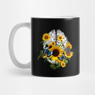 Brain sunflowers and blue butterflies, Mental Health Mug